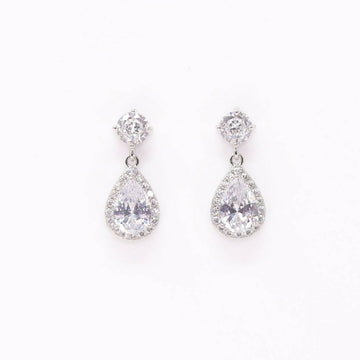 Elegant Handmade Crystal Statement Bridal Earrings Flower CZ Dangle Drop Wedding Earrings, Stunning Bridal Jewelry